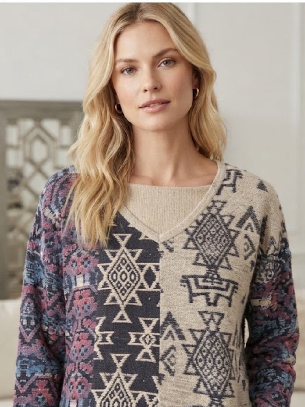 NWOT ANTHROPOLOGIE PILCRO Navy and Cream Patterned Sweater TOP